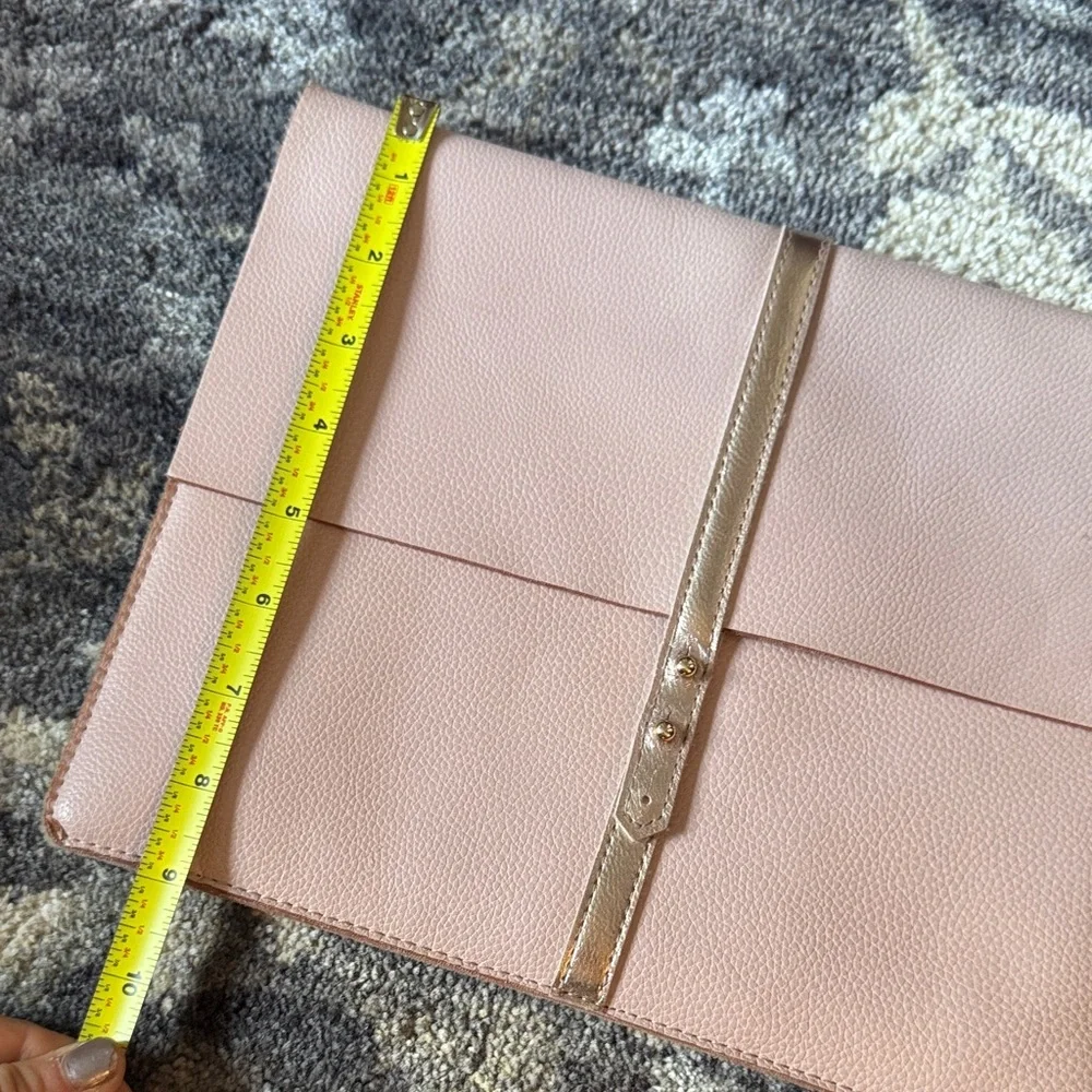 Chic Pink Fifth City Faux Leather Folio Bag with Rose Gold Accents